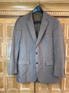Society Brand Lyon’s Burbank Brown Windowpane Wool Blend Sport Coat Blazer 44R